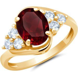 Oval Sunburst Ring for Women in 10k Yellow Gold with Created White Sapphire